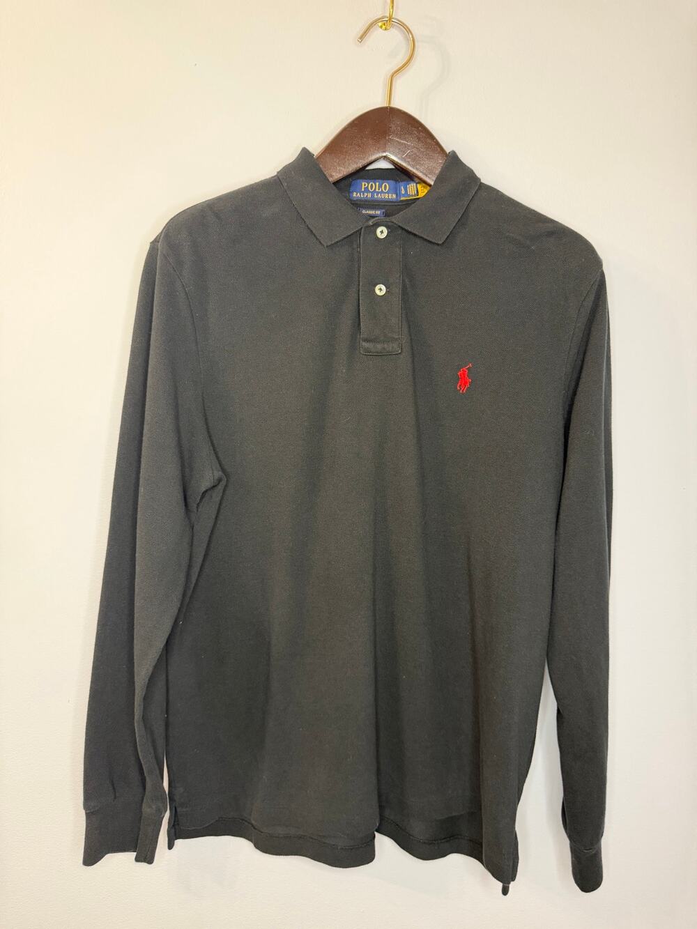 Polo Ralph Lauren Custom Fit Mesh Polo Shirt Long Sleeve Black Sz L Pony Logo